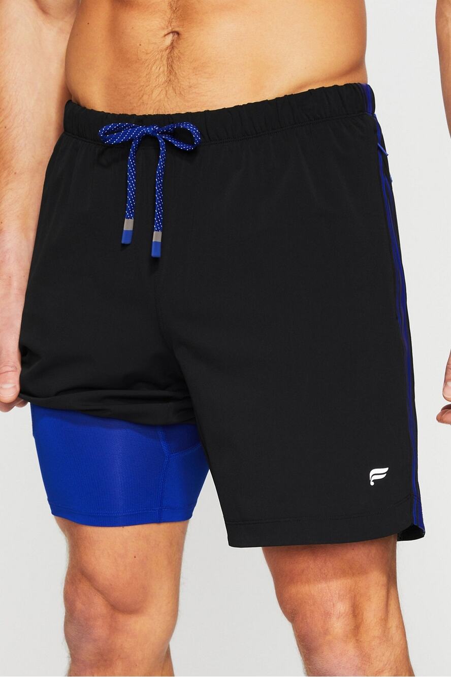 Fabletics The One Short Lined 7” Black Admiral Bluestripe Men’s Medium NWOT